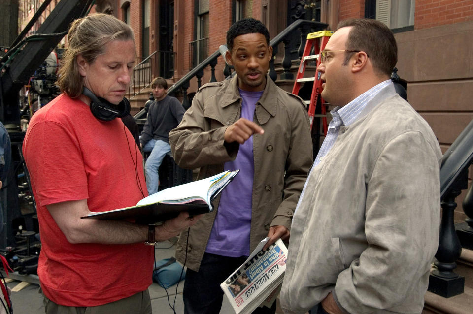 Director Andy Tennant, Will Smith, and Kevin James on set