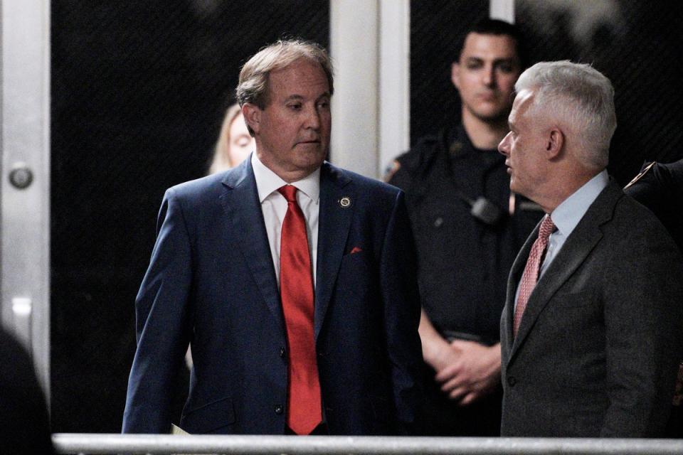 Texas Attorney General Ken Paxton arrives with former president Donald Trump at Manhattan criminal court on Tuesday morning (Curtis Means @ 2024)