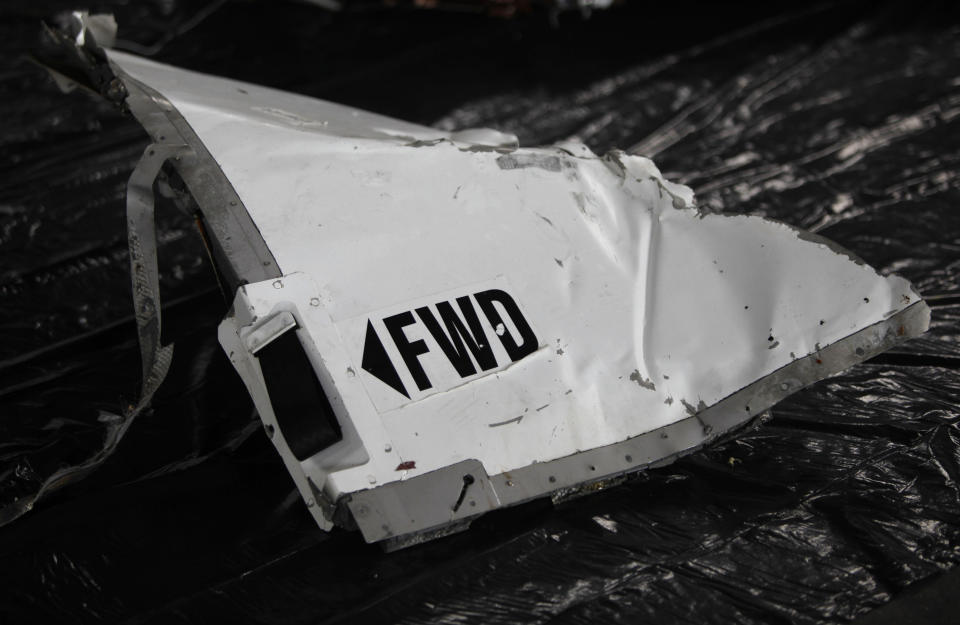 FILE - Debris from the missing Air France flight 447 is put on display for the media after being recovered during search operations, at Recife's Air Force base, Brazil, June 12, 2009. It was the worst plane crash in Air France history, killing people of 33 nationalities and having lasting impact. It led to changes in air safety regulations, how pilots are trained and the use of airspeed sensors. (AP Photo/Roberto Candia, File)