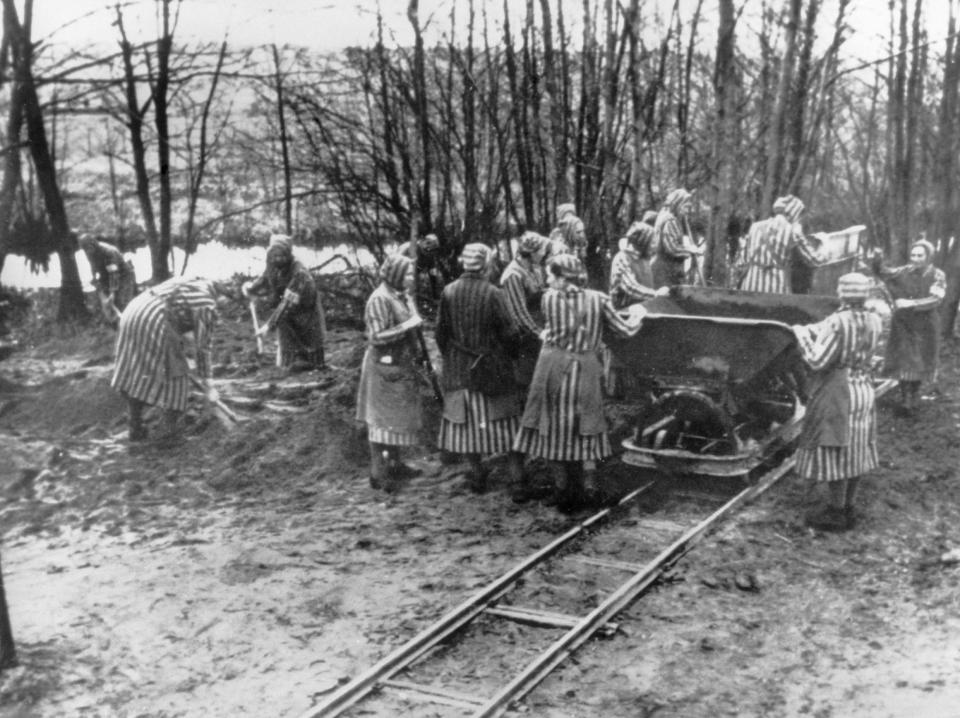 Women working at Ravensbruck concentration camp during World War II.