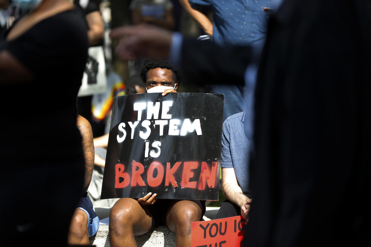 A protester at a rally in Detroit on June 4, 2020, over the death of George Floyd in Minneapolis the week before.