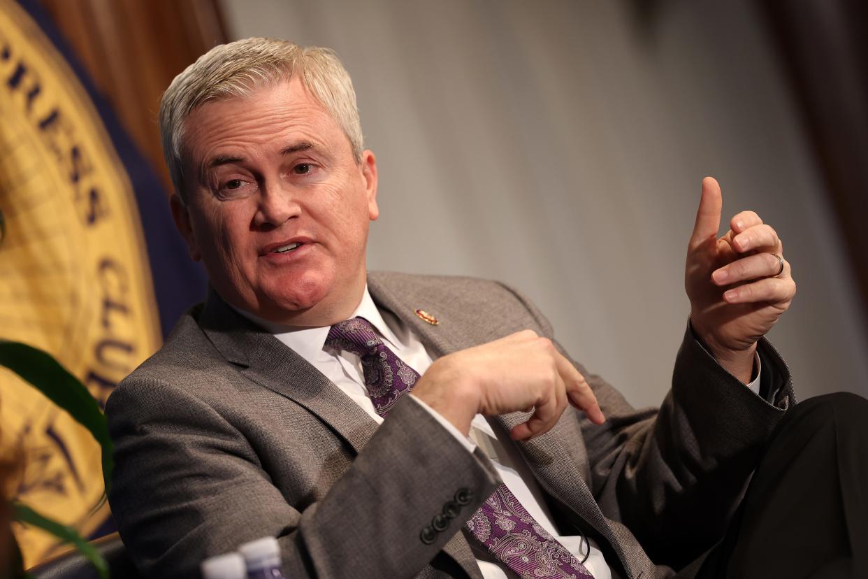 Rep. James Comer, R-Ky., chairman of the House Oversight and Accountability Committee, speaks at a media event at the National Press Club on Jan. 30.