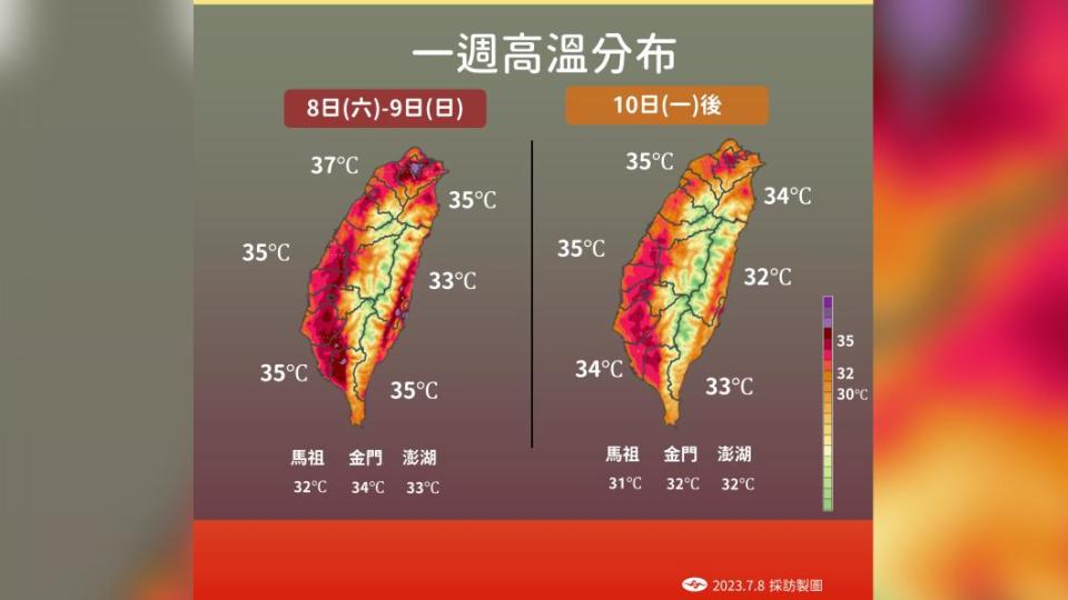 全台紅通通一片烤蕃薯。（圖／氣象局提供）