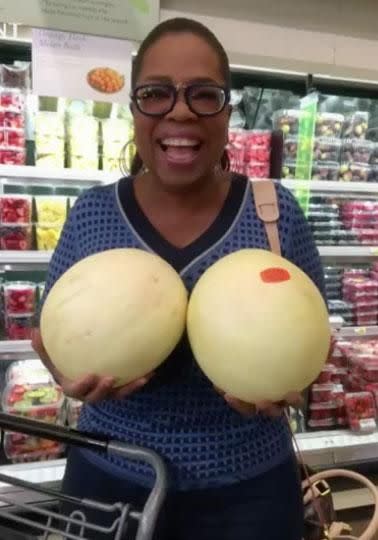 Oprah just posing with some melons, as you do. Source: Ellen