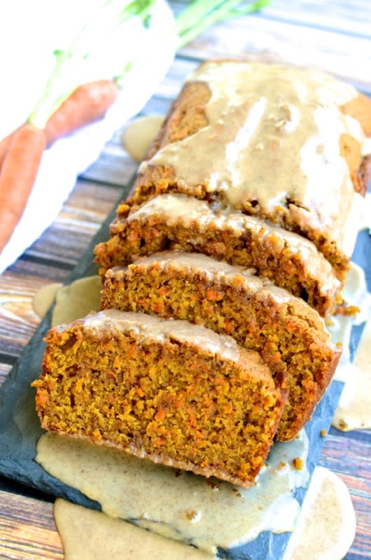 <p>The Every Kitchen</p><p>Carrot-pumpkin bread with cider glaze will make you dream of sitting on the porch with leaves falling all around and a cup of hot cider in your hand. </p><p><strong>Get the recipe: <em><a href="https://theeverykitchen.com/carrot-pumpkin-bread-with-cider-glaze/" rel="nofollow noopener" target="_blank" data-ylk="slk:Carrot-Pumpkin Bread with Cider Glaze;elm:context_link;itc:0;sec:content-canvas" class="link ">Carrot-Pumpkin Bread with Cider Glaze</a></em></strong></p><p><strong>Related: 54 <a href="https://parade.com/1240340/felicialim/best-carrot-recipes/" rel="nofollow noopener" target="_blank" data-ylk="slk:Carrot Recipes Everyone Should Have in Their Arsenal;elm:context_link;itc:0;sec:content-canvas" class="link ">Carrot Recipes Everyone Should Have in Their Arsenal</a></strong></p>