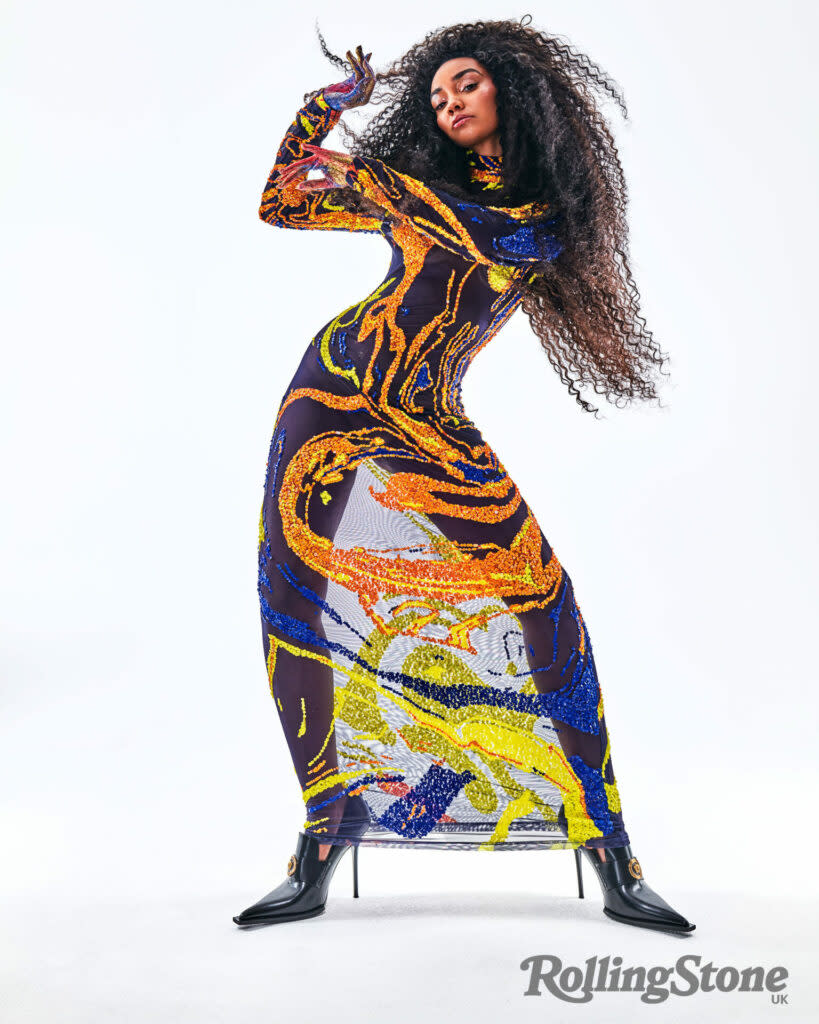 Leigh-Anne wears dress by Kai Collective, shoes by Versace (Picture: Mariano Vivanco)