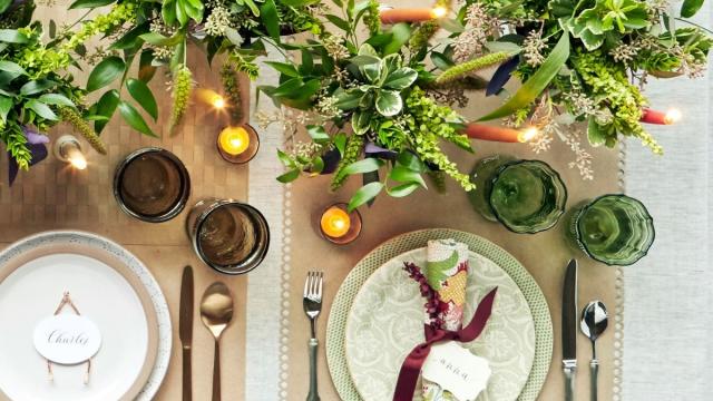 How Create A Friendsgiving Tablescape Set Up With Antique Brass Candlesticks  And Dreamy Table Linens