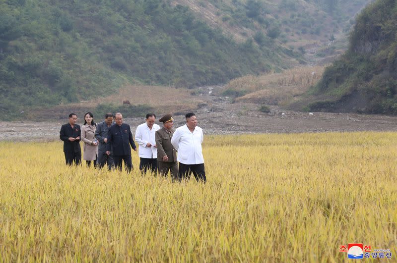 North Korean leader Kim Jong Un inspects sites of reconstruction in Kimhwa County