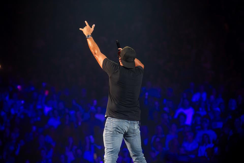 Luke Bryan performs at Bridgestone Arena on Aug 12, 2023 in Nashville, Tenn.