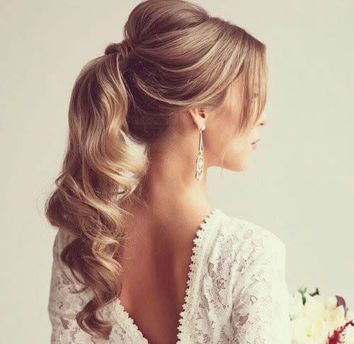 <p>Create a very chic ponytail by creating a wrap around effect to cover the hair tie. Extra points if you have time to curl the ends. <i><a href="https://uk.pinterest.com/pin/378372806171283582/" rel="nofollow noopener" target="_blank" data-ylk="slk:[Photo: Pinterest];elm:context_link;itc:0;sec:content-canvas" class="link ">[Photo: Pinterest]</a></i></p>