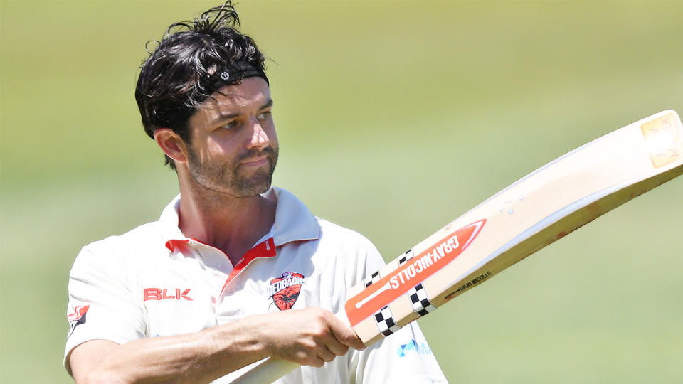 Callum Ferguson (pictured) thanks the crowd after being dismissed on 97 runs in his final innings for South Australi.