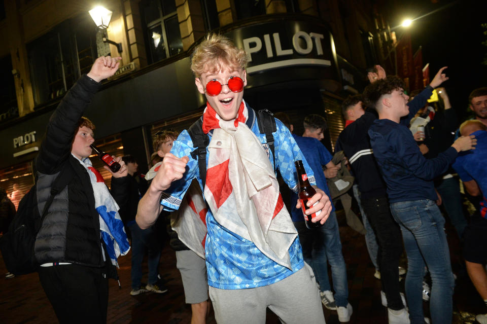 An England fan in Leicester City Centre couldn't hide his joy after the team reached the final.