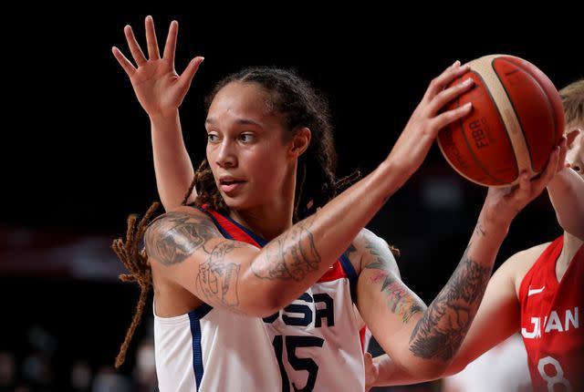 <p>Jean Catuffe/Getty </p> Brittney Griner in 2021