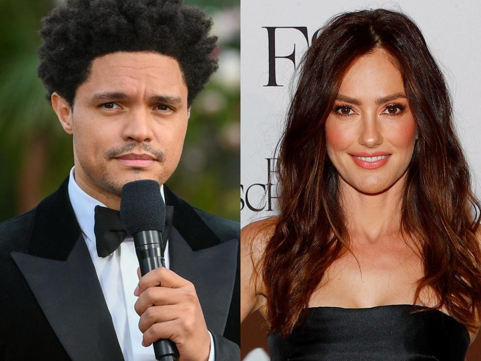 On the left: Trevor Noah at the 2021 Grammy Awards. On the right: Minka Kelly at The Fashion Scholarship Fund Gala at New York Hilton in January 2020.