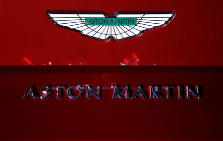 A company logo is seen on the new Aston Martin Vantage car at a media event in Gaydon, Britain November 20, 2017. REUTERS/Phil Noble