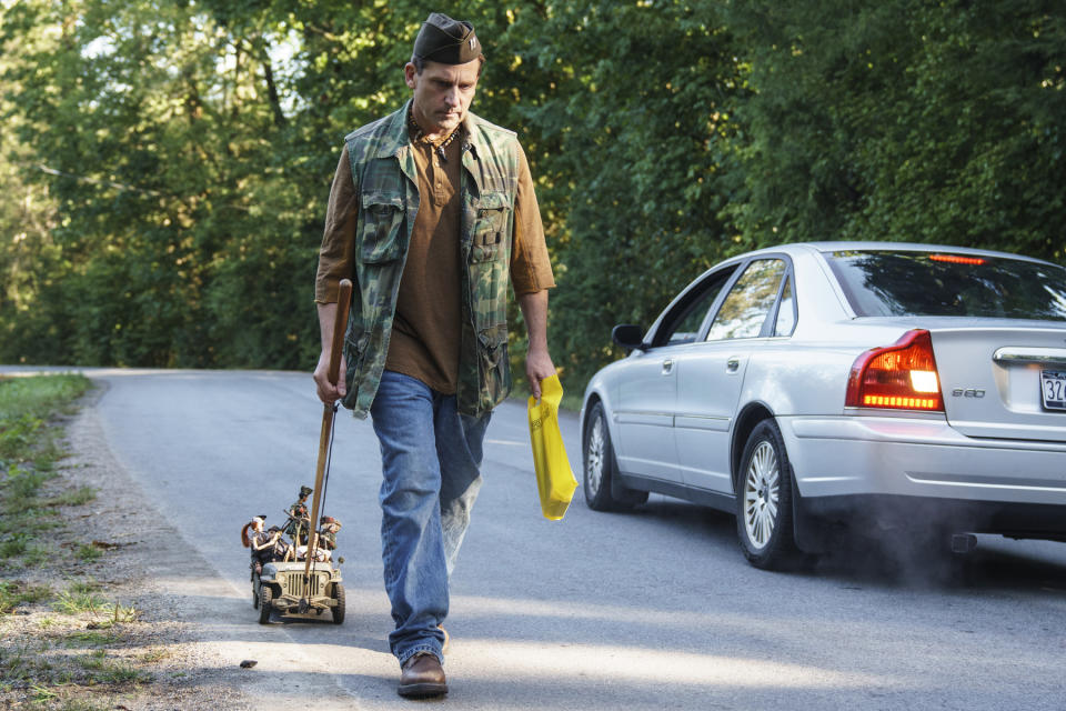 This image released by Universal Pictures shows Steve Carell in “Welcome to Marwen.” (Ed Araquel/Universal Pictures via AP)