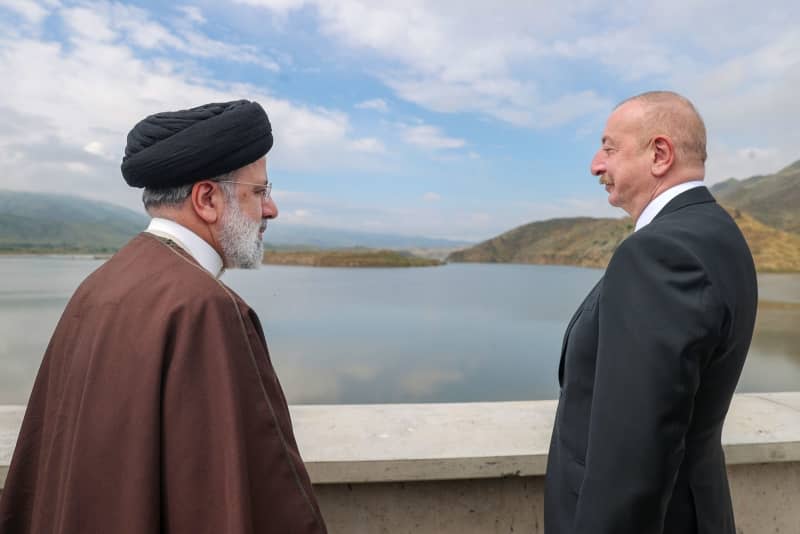 Azerbaijan's President Ilham Aliyev and Iran's President Ebrahim Raisi, attend the inauguration ceremony of Qiz Qalasi dam, at the border between Iran and Azerbaijan. A helicopter with Iranian President Ebrahim Raisi on board had to make an emergency landing in the west of the country on Sunday, state media reported. -/dpa