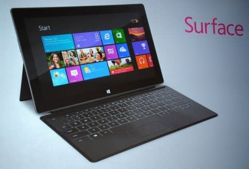 Microsoft's new tablet Surface is introduced during a press conference in Milky Studios in Hollywood, California. Microsoft chief executive Steve Ballmer described the iPad challenger as a tablet that "works and plays" when he showed it off at a press event in Los Angeles