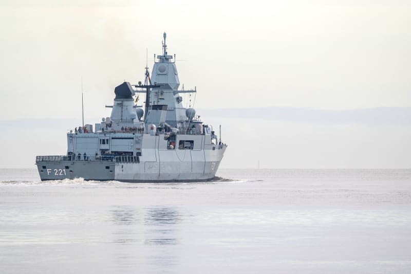 The German naval frigate Hessen leaves the harbor on a planned EU military mission to secure merchant shipping in the Red Sea against attacks by Houthi militants in Yemen. Sina Schuldt/dpa