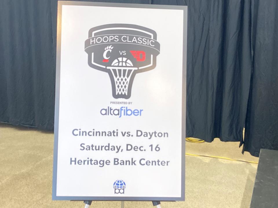 Logo for the Hoops Classic presented by altafiber between UC and Dayton Saturday, Dec. 16 at Heritage Bank Center