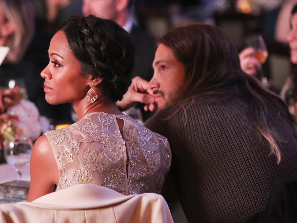 Zoe Saldana and Marco Perego attend Hamilton and Los Angeles Confidential Magazine's announcement of the 7th Annual Hamilton Behind The Camera Awards at The Wilshire Ebell Theatre on November 10, 2013 in Los Angeles, California