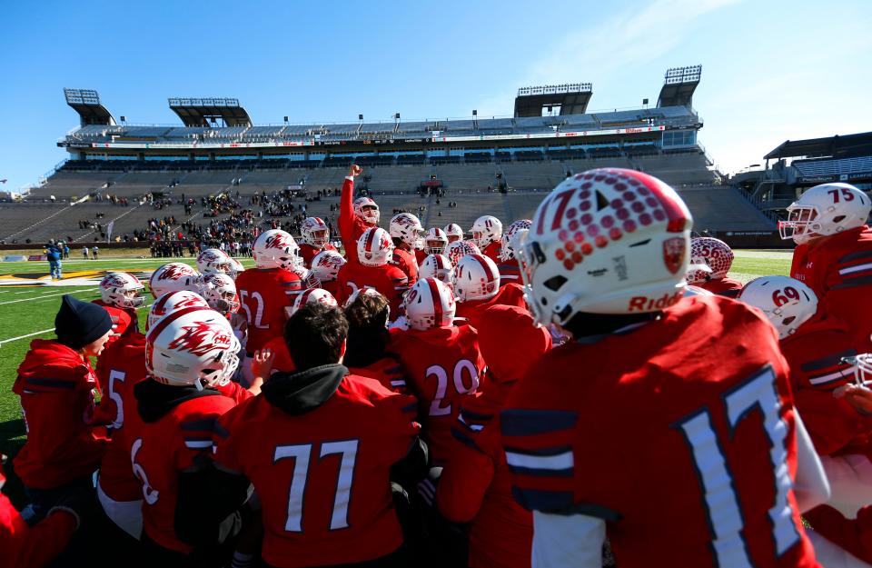 The Reeds Spring Wolves take on the Cardinal Ritter Lions during a state championship game at Faurot Field in Columbia, Mo on Saturday, Dec. 3, 2022.