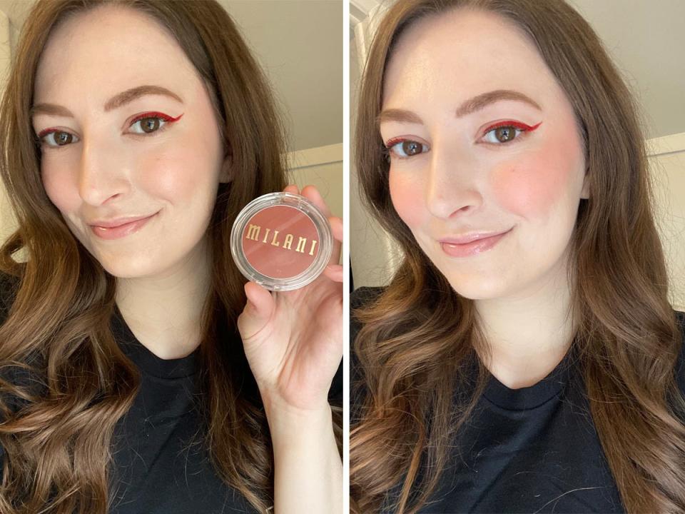 Reporter Amanda Krause tries Milani's cream blush.