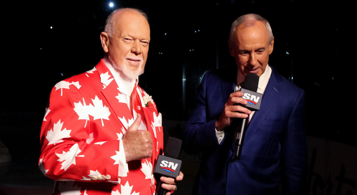 Ron MacLean, seen here with Don Cherry during the World Cup of Hockey in 2016, was very open while a guest on a recent episode of the Spittin' Chiclets podcast. (Photo by Andre Ringuette/World Cup of Hockey via Getty Images)