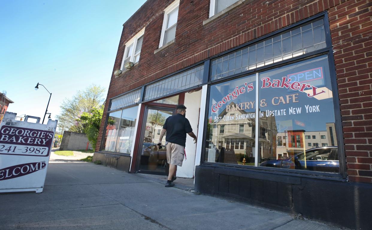 Customers stream into Georgie's Bakery and Cafe at 867 South Clinton Ave in Rochester Thursday, May 2, 2024.