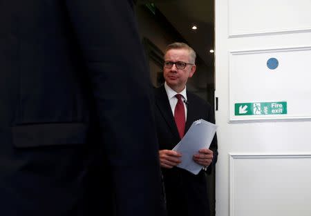 Britain's Justice Secretary, Michael Gove, arrives to deliver his speech after announcing his bid to become Conservative Party leader, in London, Britain July 1, 2016. REUTERS/Peter Nicholls