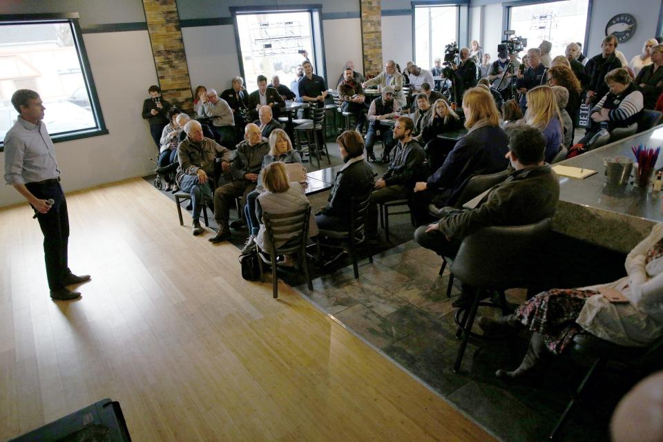 More than 50 people gathered to see presidential candidate Beto O'Rourke at Kerps Tavern on Thursday morning.