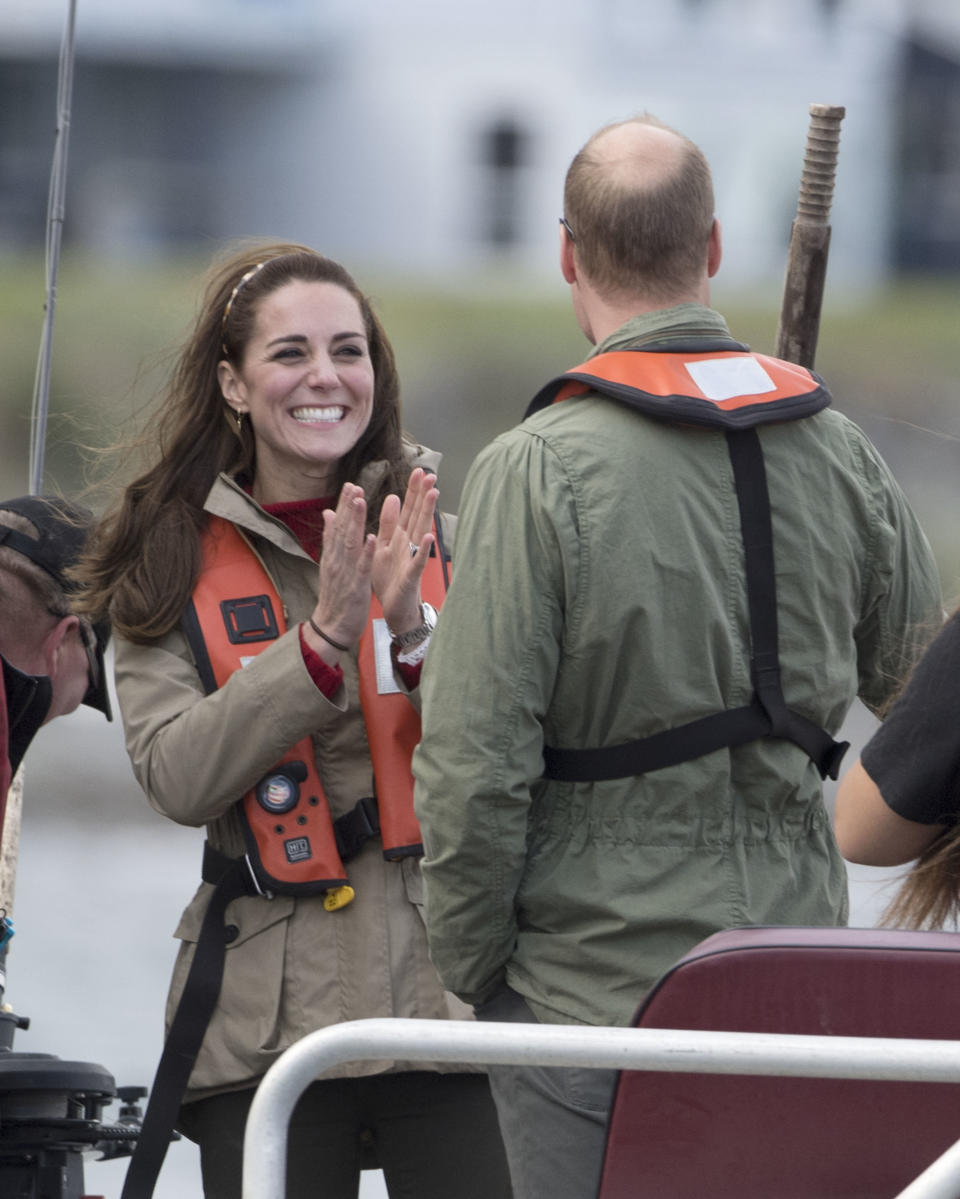 The Duke and Duchess of Cambridge go on a fishing trip on the Highlander Ranger boat after visiting Skidegate Youth Centre on the island of Haida Gwaii on Sept. 30, 2016 during the royal tour of Canada.