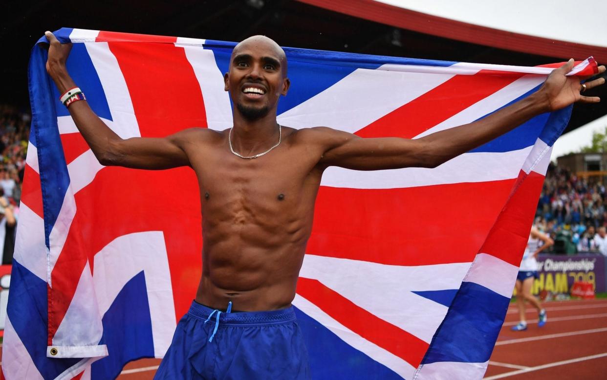 Mo Farah celebrates in front of an appreciative crowd in Birmingham on Sunday - Getty Images Europe