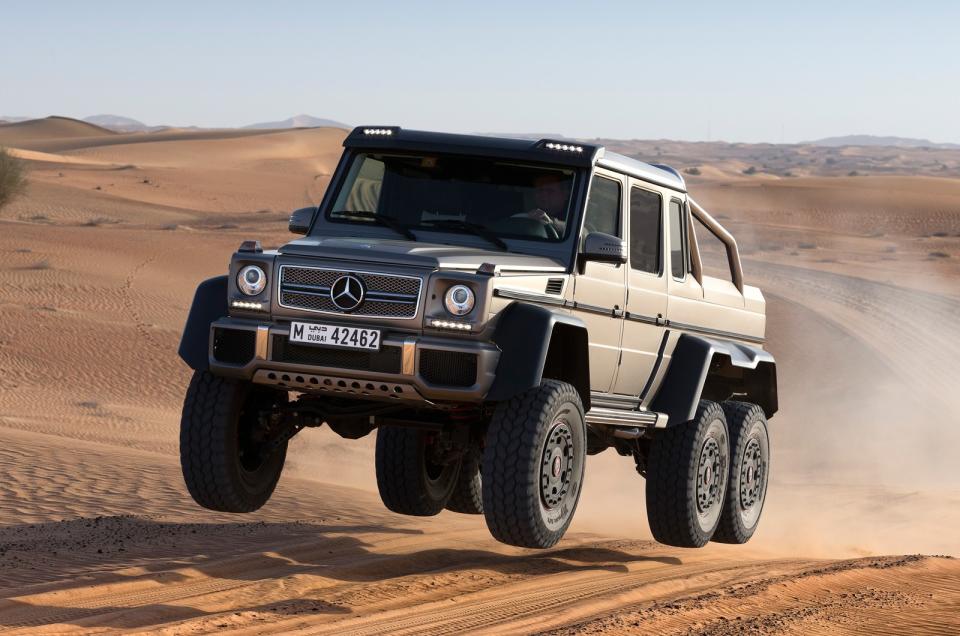 <p>Due to its 5875mm length, 2.3m height and near four-tonne weight, it was claimed that there was no justification for a car of this size to be on public roads. Mercedes-Benz had originally designed the G63 6x6 for the Australian army in 2008 which was then commercialised and put on sale in 2013. </p><p>Its military roots meant it had a low-range ratio, five differential locks, a tyre-inflation system to keep the 37in tyres topped up and portal axles. The 540bhp 5.5-litre bi-turbo V8 meant it could reach 62mph in 7sec. There aren’t many 6x6 cars on the market, making the 6x6 G63 AMG a work of art by Mercedes and for that reason this particular <strong>OTT machine </strong>gets our vote.</p>