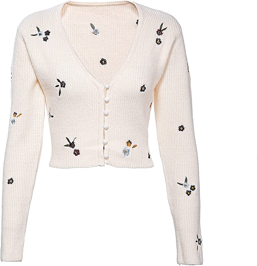 floral embroidered cardigan with pearl buttons