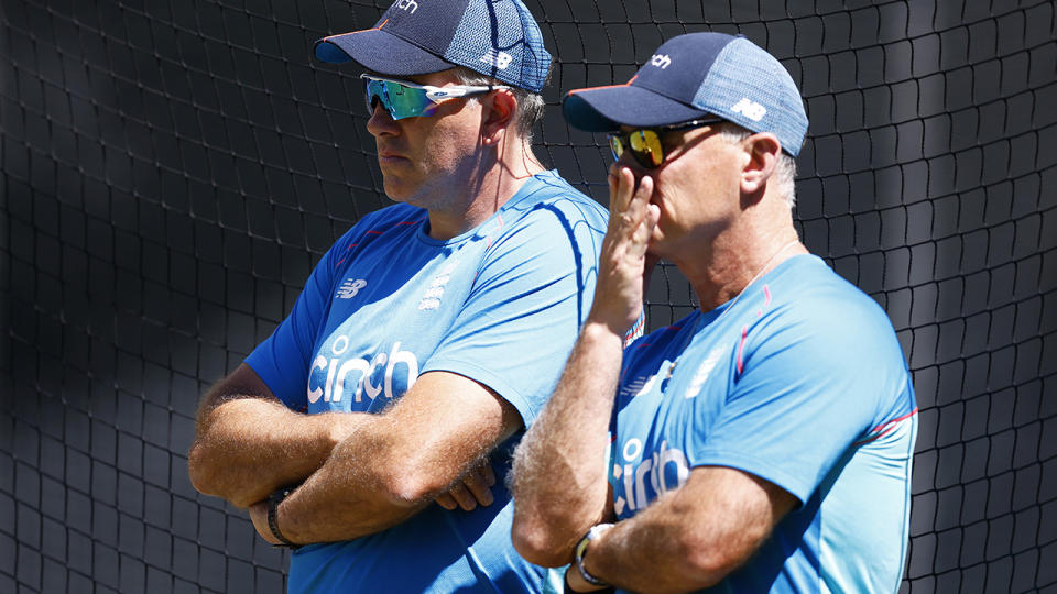 Chris Silverwood, pictured here with batting coach Graham Thorpe during an England nets session.