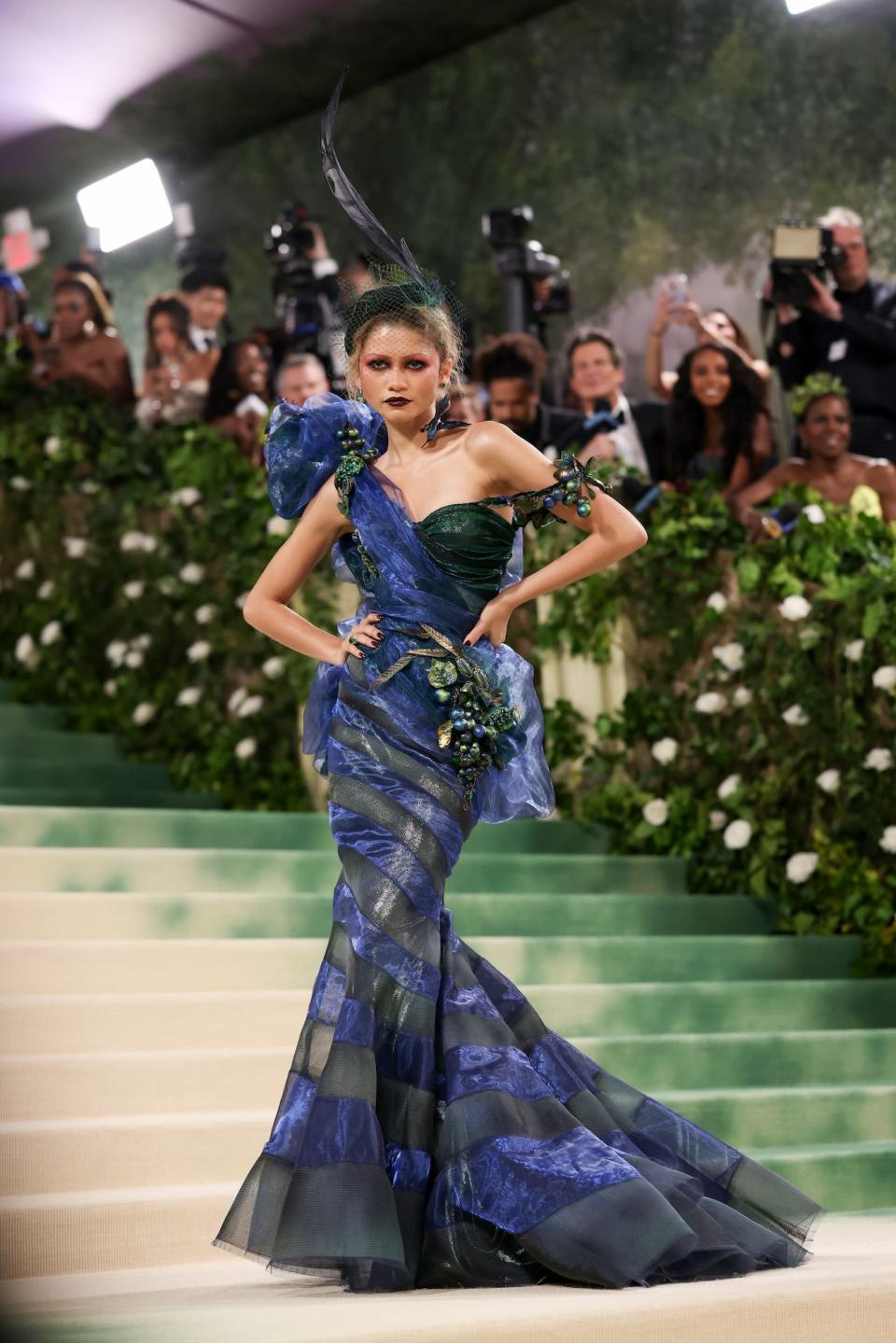 Zendaya attended the 2024 Met Gala in a dramatic gown covered in grapes