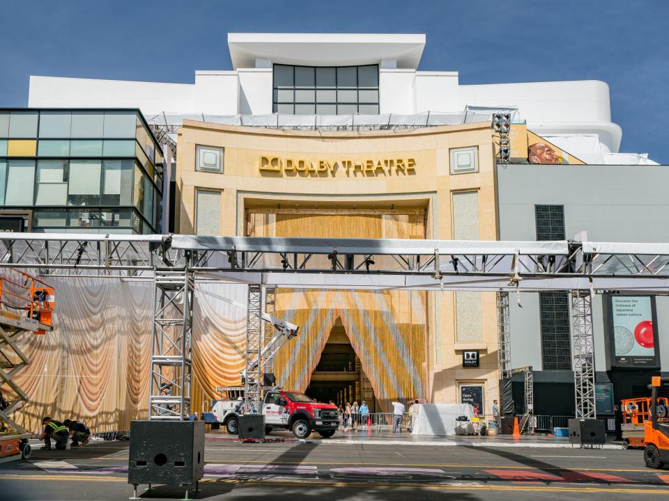 A general view of setup for the 94th Academy Awards at the Dolby Theatre, home of the Oscars on Hollywood Blvd, on March 21, 2022 in Hollywood, California.