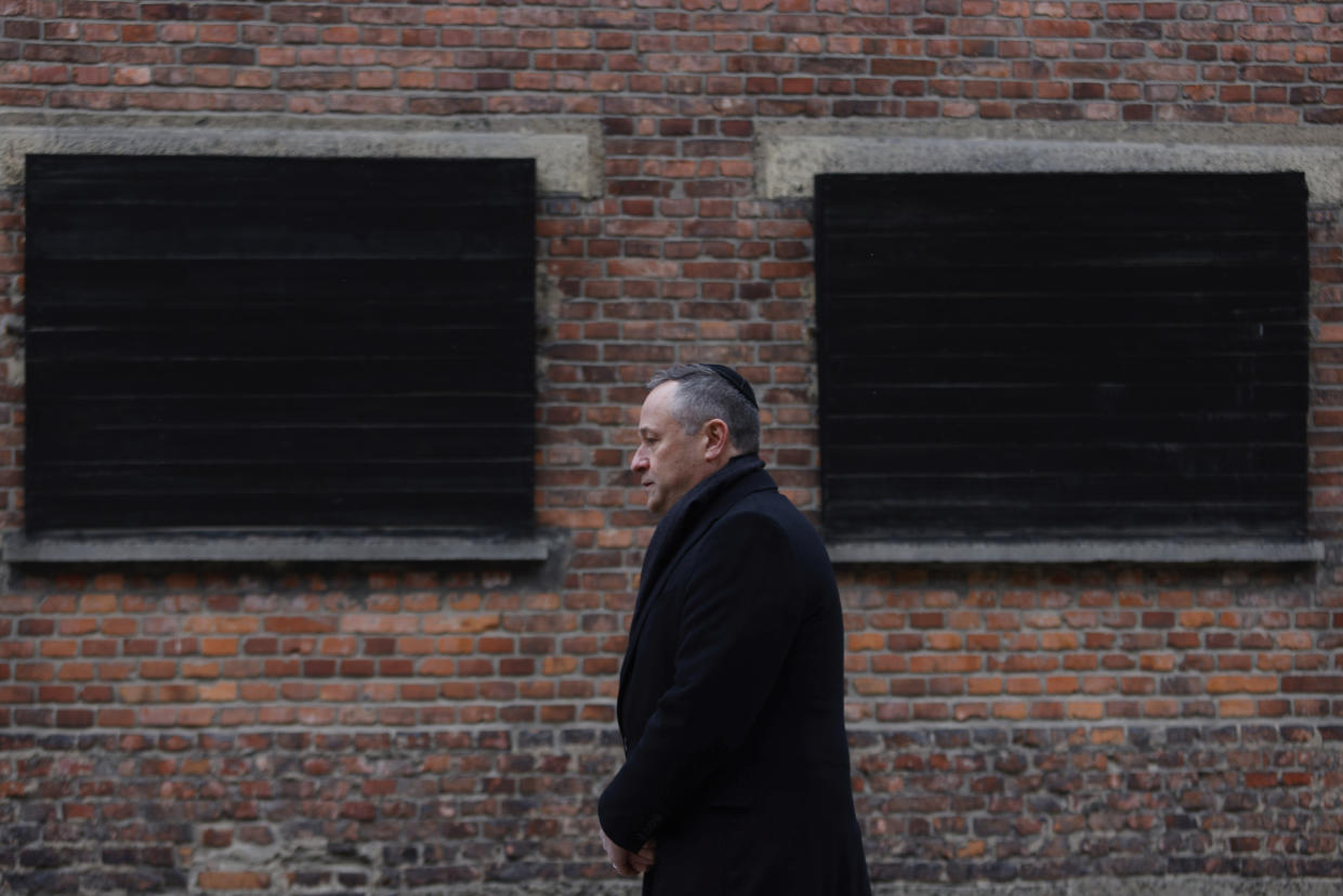 Second Gentleman Douglas Emhoff visits the former Nazi German concentration and extermination camp KL Auschwitz during ceremonies marking the 78th anniversary of the liberation of the camp in Oswiecim, Poland, Friday, Jan. 27, 2023. (AP Photo/Michal Dyjuk)