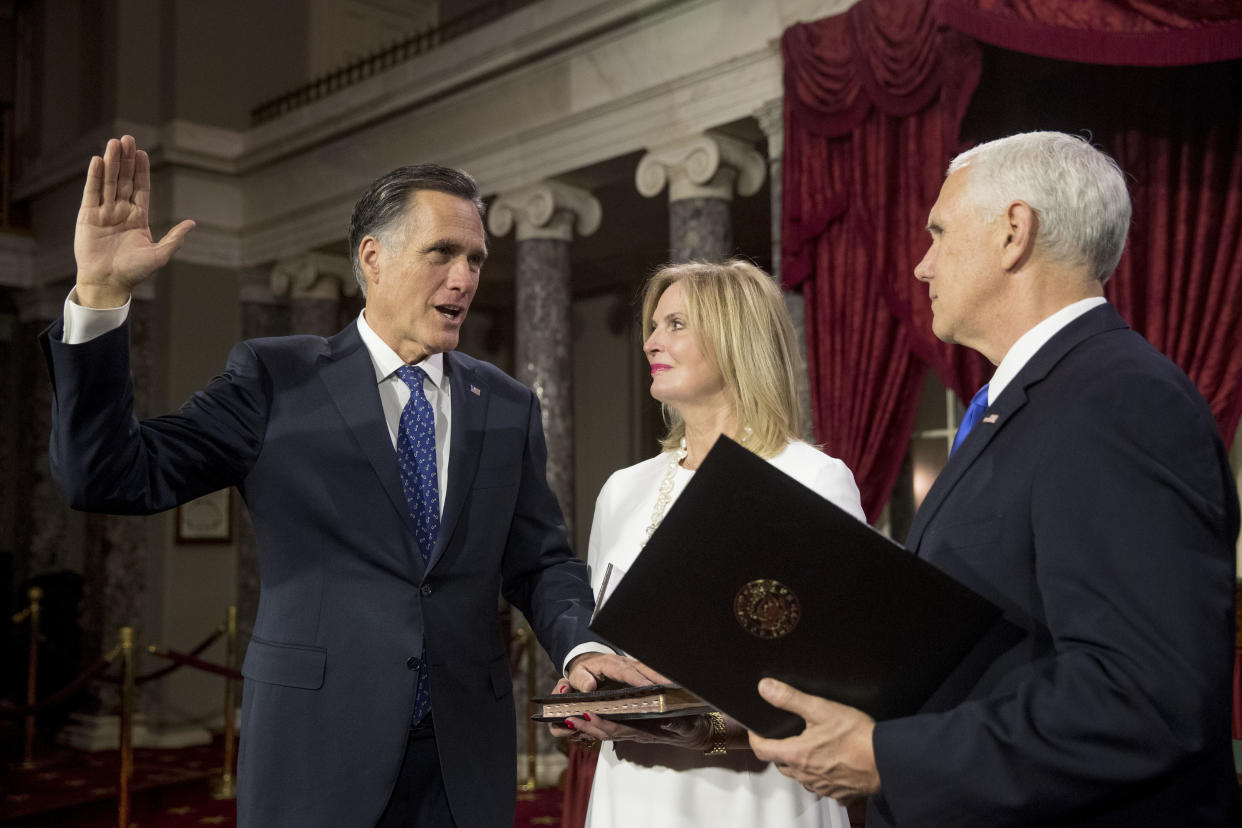 Sen. Mitt Romney (R-Utah) was sworn in this week.&nbsp; (Photo: ASSOCIATED PRESS)