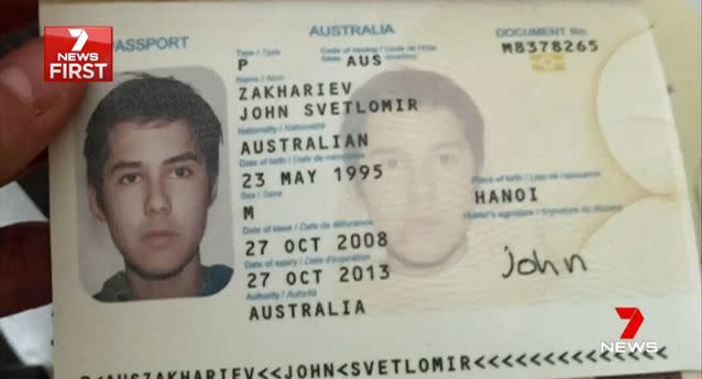 Zakhariev was travelling on this passport. Source: 7 News