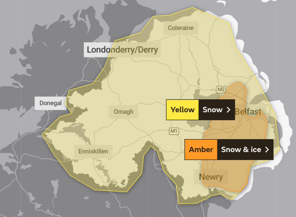 Yellow and amber warnings issued across Northern Ireland for Friday 10th March (The Met Office)