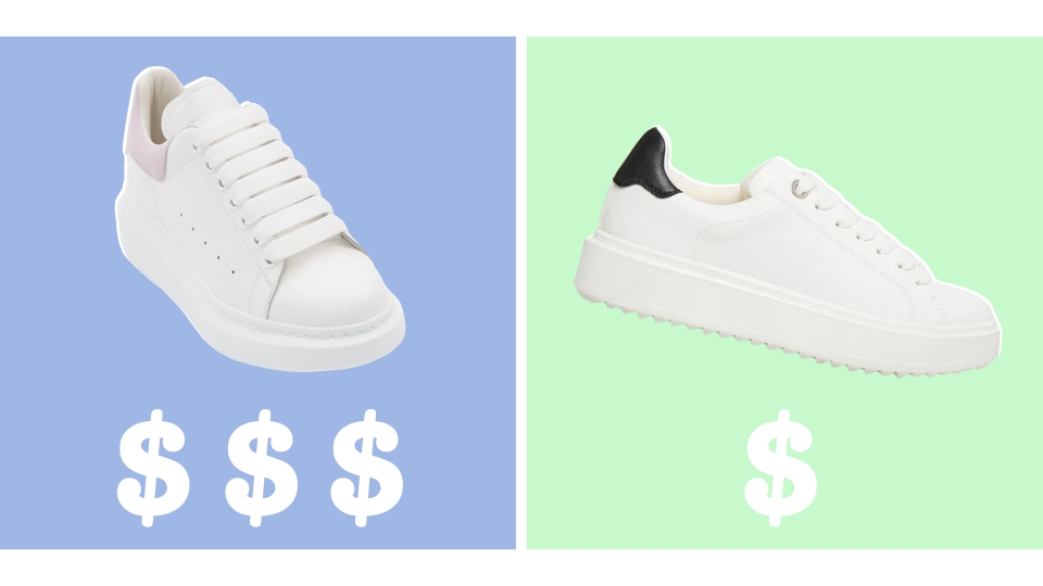 A classic pair of white sneakers are a wardrobe staple. You don’t have to spend money on the designer option, though.