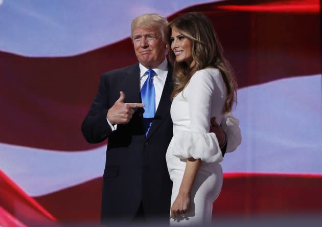 The candidate and his wife last night in Cleveland. (Carolyn Kaster / AP)