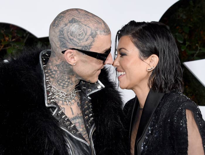 Close-up of Travis and Kourtney smiling and touching noses