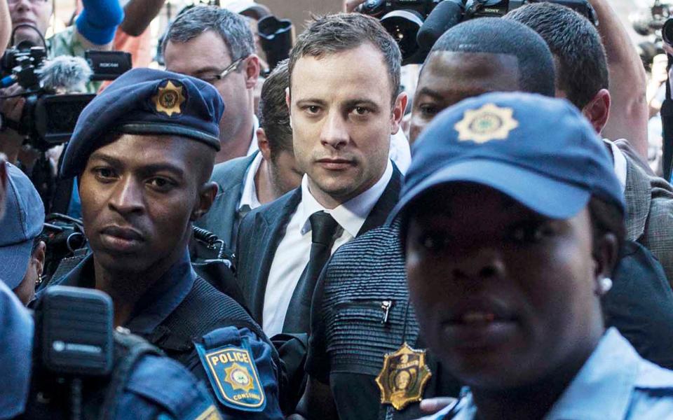 Oscar Pistorius arriving at court during the verdict in his murder trial