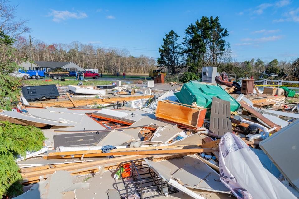 The aftermath of a tornado swept through the Greenwood area on April 1, 2023.