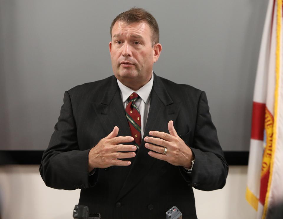 Brian Kramer, the states attorney for the 8th judicial circuit, talks about a new Voter Rights Restoration Verification Program created by his office during a press conference at the states attorneys office in Gainesville FL May 17, 2022. The program hopes to provide individuals who have a felony and have tried to get their voting rights restored, a clearer picture of their voting rights.  [Brad McClenny/The Gainesville Sun]   