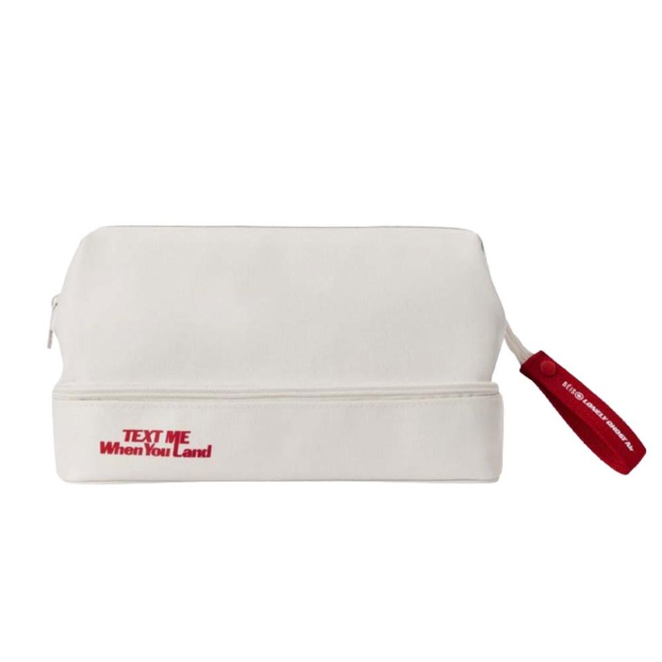 white cosmetic bag with red details