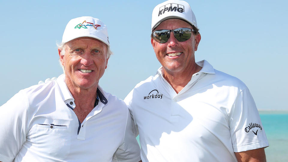 Pictured left to right are golfing icons Greg Norman and Phil Mickelson.